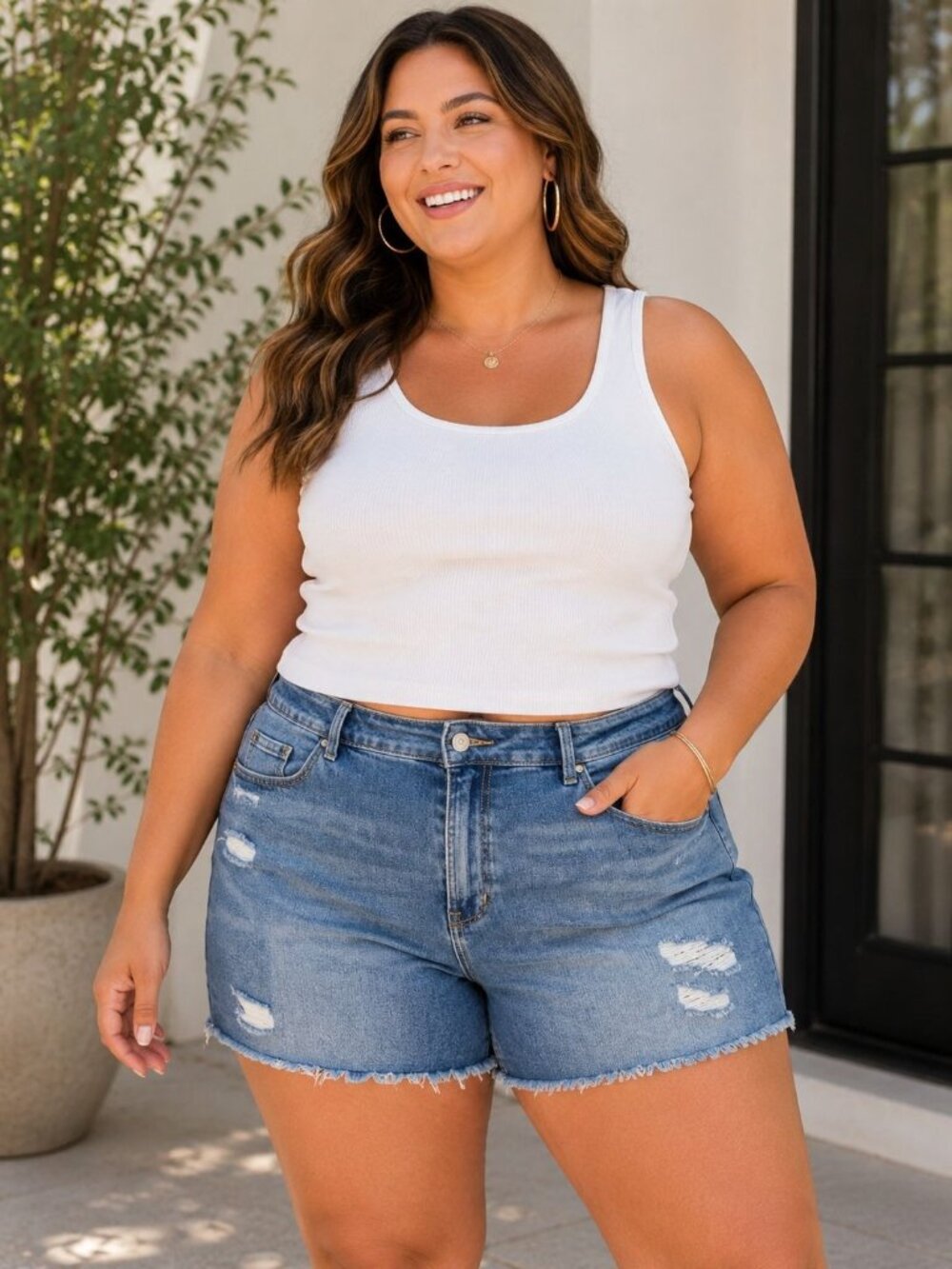 Old Navy Women’s Distressed Denim Shorts Size 22 Mid-Rise Raw Hem Blue NWt